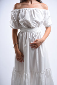 Off shoulder Puff 3/4 Midi Dress