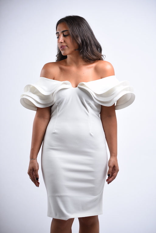 Angelic Ruffle White Midi
